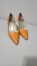ESCADA Orange Pointed Narrow Toe Slip On Pumps Kitten Heels 9.5 B Made I... - $75.00