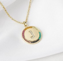 1.10Ct Multi Color Lab Created Diamond Letter &quot;J&quot; Pendant 14k Yellow Gold Plated - £112.44 GBP