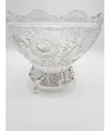 Vtg Beautiful 3 Footed Bowl 8in Wide 10 In Height. Floral And Star Etching - $24.99