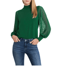 CeCe Clip Dot Sleeve Sweater, Holiday Christmas Party Top, Green, Size S... - $55.17
