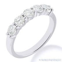 Forever ONE D-E-F Round Cut Moissanite 14k White Gold 5-Stone Band Wedding Ring - £340.19 GBP+