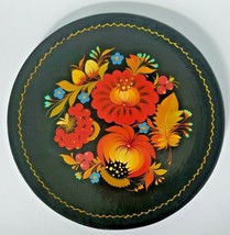Vintage Russian 11&quot; Hand Painted Flower Lacquer Wall Art Plate In Box (U25/72) - £27.52 GBP