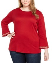 MSRP $78 Michael Kors Womens Plus Embellished Chain T-Shirt Red Size Large NWOT - £15.33 GBP