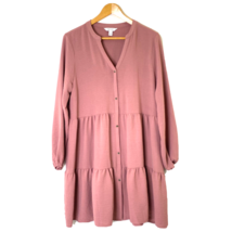 Nine West Button Front Tiered Dress Womens size Large L/S Above Knee Dusty Rose - £24.76 GBP