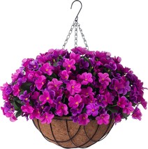 Artificial Hanging Flowers With 12&quot; Basket Outdoor Spring Summer, Double... - £33.91 GBP