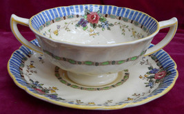 Royal Doulton The Vernon Cream Soup Bowl Saucer S D5124 Floral Antique Cup - £26.75 GBP