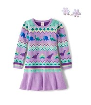 NWT Gymboree Girl&#39;s Size 8 DINO FRIENDS Purple Sweater Dress Hair Clips NEW - £17.98 GBP