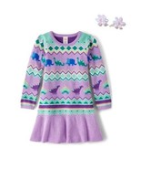NWT Gymboree Girl&#39;s Size 8 DINO FRIENDS Purple Sweater Dress Hair Clips NEW - £18.21 GBP