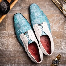 Pissa Genuine Caiman Lizard Patchwork Derby Shoes Aqua/White image 9
