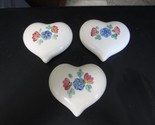 Set of 3 Home Interiors Decorative Ceramic Hearts with Pink &amp; Blue Flowers - $16.82