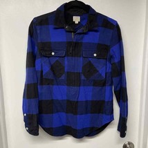 J.Crew Womens Blue Buffalo Check Popover Flannel L/S Quarter Zip Shirt Size XS - £18.93 GBP