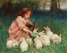 painting Giclee Oil ainting art Little girl feeding rabbit Printed on canvas - £6.75 GBP+