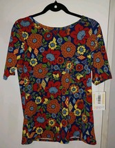 NWT Lularoe Gigi Top Women’s Size L Blue Multicolor Floral Short Sleeve - $11.95