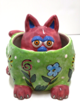 Vintage Ceramic Adorable Cat Candle Pot With Lid/ Multicolor Design Home... - $19.57