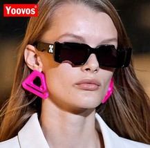 Women Sunglasses 2024 Trending Vintage Rectangle Notch Glasses Black Lenses - £17.45 GBP