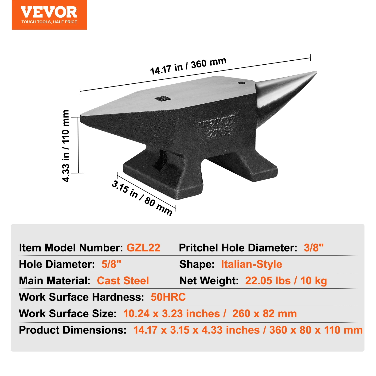 VEVOR Single Horn Anvil Cast Steel Anvil High Hardness Rugged Round Horn Anvil B - £115.47 GBP