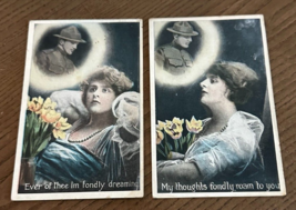 Set of 2 WW1 World War 1 Soldier Love Dreams Postcards Woman Dreaming - $8.56