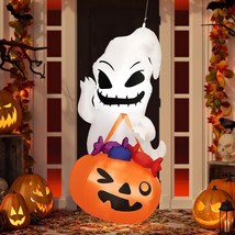  5FT Halloween Inflatable Ghost Holding Pumpkin Bag Hanging Inflatable D - £42.06 GBP