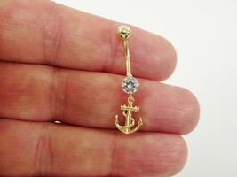 14K Yellow Gold Over 1.60Ct Simulated Diamond ANCHOR NAVEL Belly Botton ... - £38.29 GBP