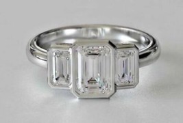 Engagement Ring 2.55Ct Emerald Cut Three Simulated Diamond 14k White Gold Size 8 - £214.00 GBP