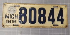1916 Original Michigan State License Plate With Seal 80844 Vintage Ford Chevy - £116.42 GBP