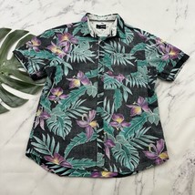 Sunrise Kingdom Mens Hawaiian Shirt Size L Black Green Tropical Leaves F... - £14.75 GBP
