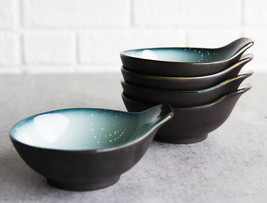 Pack Of 5 Ceramic Zen Blue Tempura Dipping Sauce Condiment Bowls With Handle - £18.82 GBP