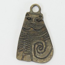 Laurel Burch Signed Shambala Cat Pendant .75&quot; W x 1.3&quot; H Metal Jewelry - $48.28 CAD