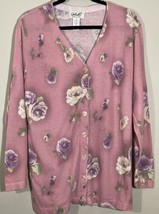 Vtg Gabriella T. Womens Small Merino Wool Blend Pink Floral Cardigan Italy Y2K - £18.41 GBP