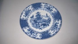 ANTIQUE CHINESE FLOW BLUE Bluidings People Bridges  9” PLATE - $34.65