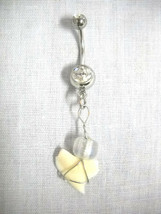 Real Shark Tooth Wire Wrap Charm with Glass Bead Topper on 14g CZ Belly Ring - £9.48 GBP