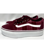 NEW Vans Ward Platform Shoes Maroon Red Velvet Plaid Mix Sneakers Size 8 - $847.97 MXN
