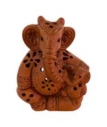 Hand-Carved Terracotta Ganesha Candle Holder – Floral Cutout Design – Hindu Elep - $398.42 MXN