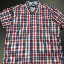 Tommy Hilfiger Custom Fit Shirt Mens XL Blue Red Button Down Short Sleev... - $13.50