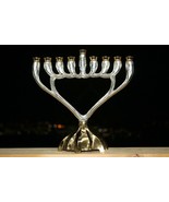 Vintage Judaica Hanukkah Jewish Menorah Brass Gold and Silver Plated Isr... - £59.64 GBP