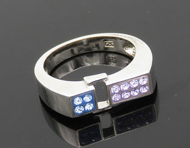 925 Silver - Vintage Purple &amp; Blue Crystal Square Band Ring Sz 7 - RG20569 - £26.25 GBP