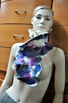 FELTED WOOL COLLAR SCARF WAVY ORGANIC HANDMADE IN EUROPE UNIQUE GIFT FOR... - $72.25