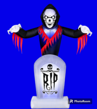 8 Ft Animated Reaper Tombstone Inflatable LED Skeleton Ghost Halloween Decor - £104.38 GBP