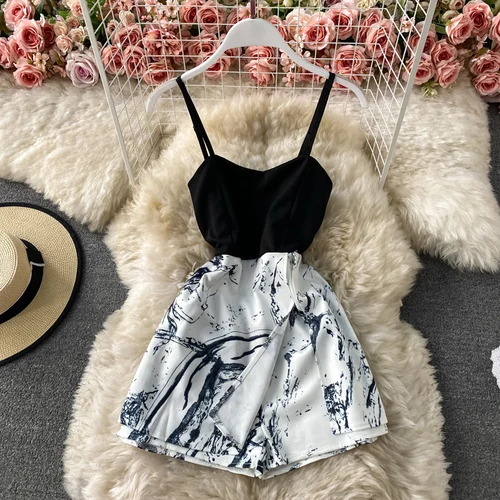 Ew summer romper woman high waist stitching plaid fake two piece wommen fashion rompers thumb200