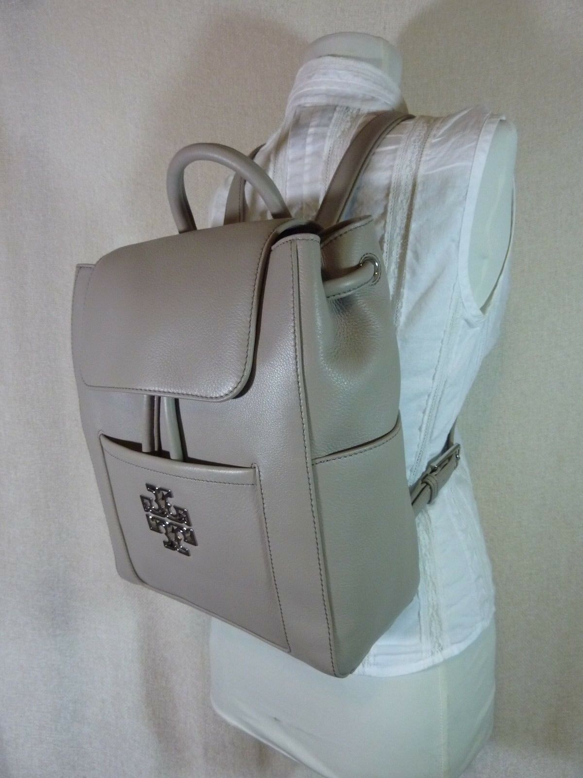 NWT Tory Burch French Gray Leather Britten Backpack + Wallet  $720 Item image 7