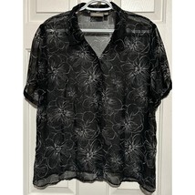 Croft &amp; Barrow Women&#39;s Black Gray Floral Short Sleeve Button Up Blouse S... - $20.53 CAD