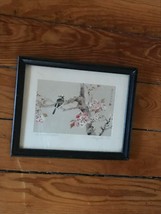 Vintage Artist Signed Small SPRING DELIGHTS Asian Bird in Cherry Blossom Tree  - £11.71 GBP