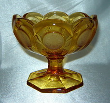 FOSTORIA Amber Frosted Liberty Torch/Eagle COIN DOT Glass Compote Bowl Dish - $14.60