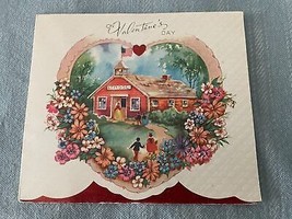 School House Hearts &amp; Flowers Valentines Day Card 1900&#39;s Vintage  - £3.71 GBP