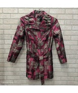 Tribal Jacket Coat Women Sz 2 Silver Pink Metallic Button Belted Mid Len... - £21.80 GBP