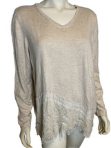 Chico&#39;s Tan V Neck Long Sleeve Top with Lace Hem Size 3 Fits XL - $18.99