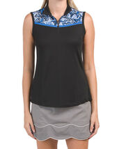 NWT Ladies FRINGE Bermuda Sands Black Royal Blue Sleeveless Golf Shirt - M - €25,74 EUR