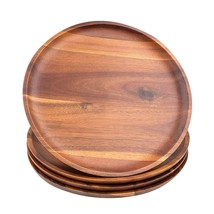 Acacia Wood Dinner Plates, 11Inch Round Wood Plates Set Of 4, Easy Clean... - £57.84 GBP
