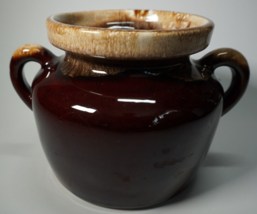 Vintage McCoy Pottery Bean Pot Drip Glaze USA 341 Ovenproof Double Handle No Lid - £19.43 GBP