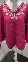 JM Collection Linen Embroided Women Long Sleeve Shirt Size Medium - £12.54 GBP